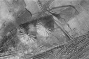 Aerial photograph of the Jan Šverma spoil heap from the 1950s, showing two conical coal waste rock heaps (http://geoportal.cuzk.cz)